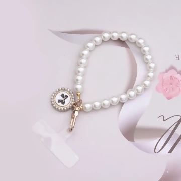 蝴蝶結花圈珍珠&times;手機腕帶掛繩