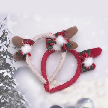 小鹿格子毛球&times;髮箍&times;共二色