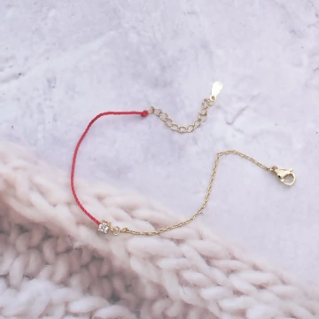 小小鋯石&times;紅繩鍊條手鍊