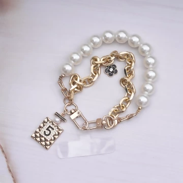 小香風香水5號雙層鍊條×手機腕帶掛繩×金色