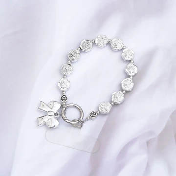 銀色玫瑰花蝴蝶結&times;手機腕帶掛繩