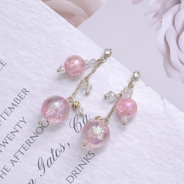 粉紅泡泡&times;吊墜耳環