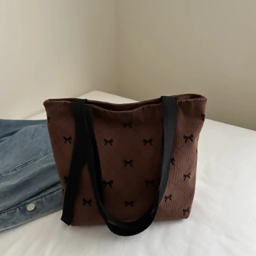 甜美蝴蝶結燈芯絨&times;肩背包&times;咖啡