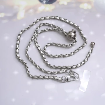 白銀小香風鍊條金屬球&times;手機斜背雙勾掛繩&times;白銀