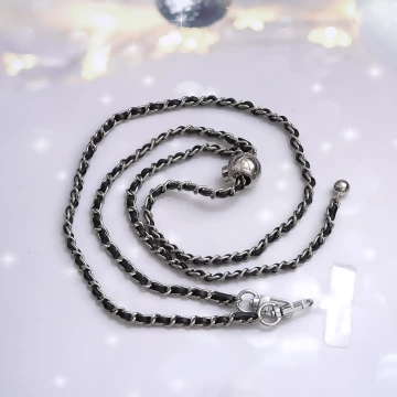 黑銀小香風鍊條金屬球&times;手機斜背雙勾掛繩&times;黑銀