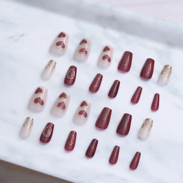 金愛心紅酒流心亮面&times;穿戴式手指甲片&times;二十四入