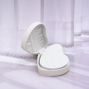 愛心雙層皮革&times;拉鍊飾品盒&times;白色