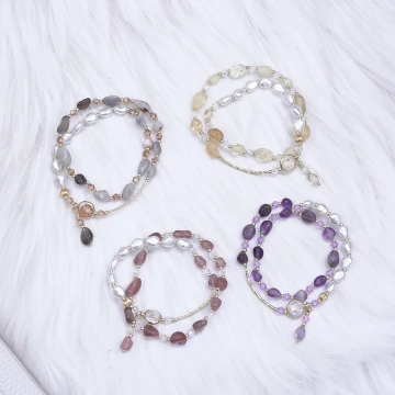 雙層巴洛克晶石珍珠&times;固定式串珠手鍊&times;共四色