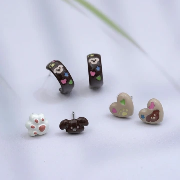 可愛小狗愛心×三套件耳環組