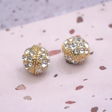 圓球晶鑽小香風×雙面磁吸耳夾×金色