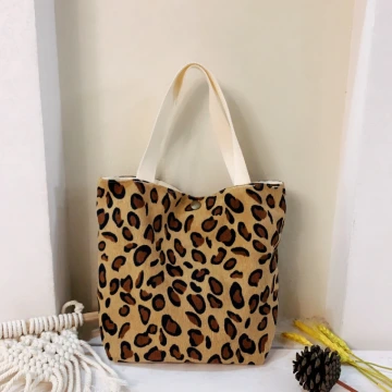 燈芯絨文藝袋×手提袋×黃豹紋