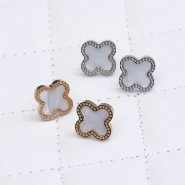 316鋼飾×白色四葉草×耳釘×共二色