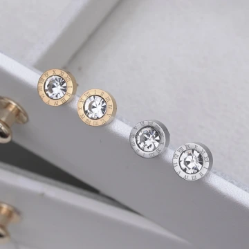 316鋼飾×羅馬數字晶鑽×耳釘×共二色