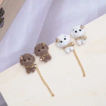 貴賓狗絨毛×吊墜耳環×共二色