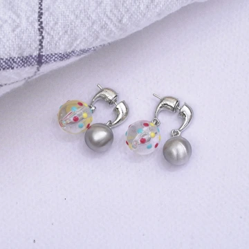 彩虹波點銀珠&times;後掛式吊墜耳環