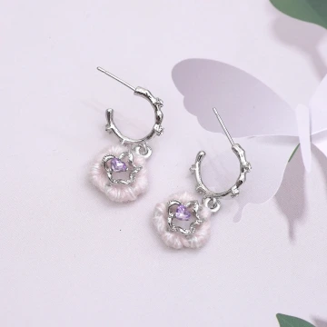 毛絨閃鑽小花&times;吊墜耳環
