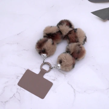 毛絨豹紋×手機腕帶掛繩×棕咖