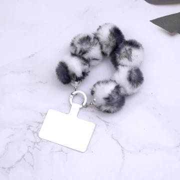 毛絨豹紋&times;手機腕帶掛繩&times;白色