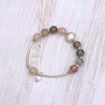 暖駝彎管珍珠琉璃&times;固定式串珠手鍊