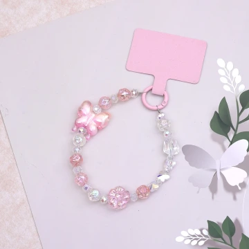 冰透蝴蝶小花&times;手機腕帶掛繩&times;粉紅