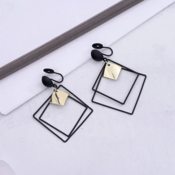 黑金多層幾何菱形×蚊香盤U型耳夾