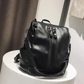 黑皮革雙拉鍊可肩背多功能&times;後背包