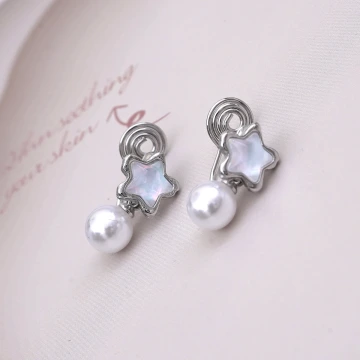 溫柔小星星珍珠×蚊香盤U型耳夾
