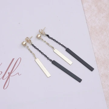 黑金長條直桿×後掛式吊墜耳環