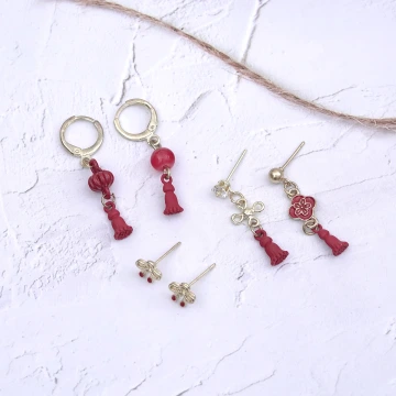 中國結喜慶燈籠×三套件耳環組