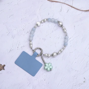 貓眼石琉璃小花&times;手機腕帶掛繩&times;藍綠