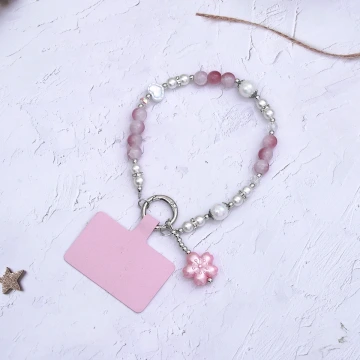 貓眼石琉璃小花&times;手機腕帶掛繩&times;粉紅