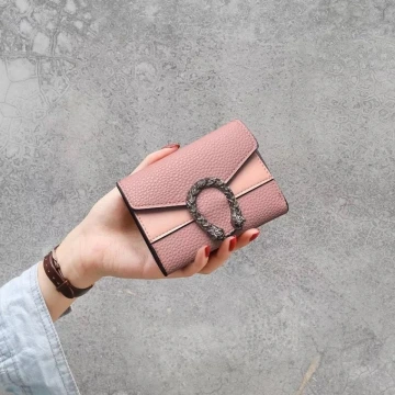 龍紋馬蹄荔枝皮革×三折短皮夾×粉紅