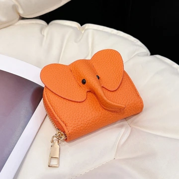 大象荔枝紋皮革×風琴卡夾×橘色