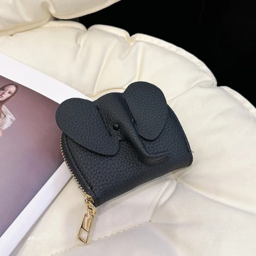 大象荔枝紋皮革&times;風琴卡夾&times;黑色