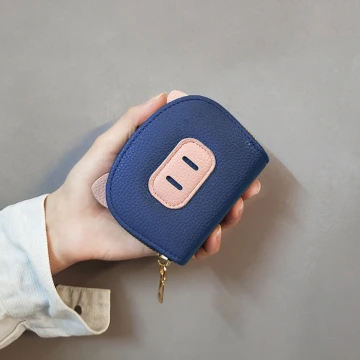 小豬鼻荔枝紋皮革×風琴卡夾×藍色