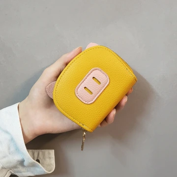 小豬鼻荔枝紋皮革×風琴卡夾×黃色