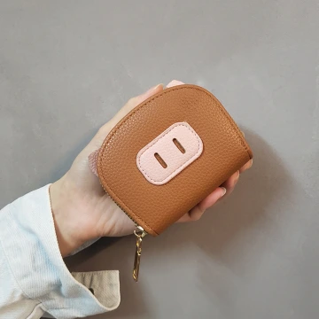 小豬鼻荔枝紋皮革&times;風琴卡夾&times;棕咖