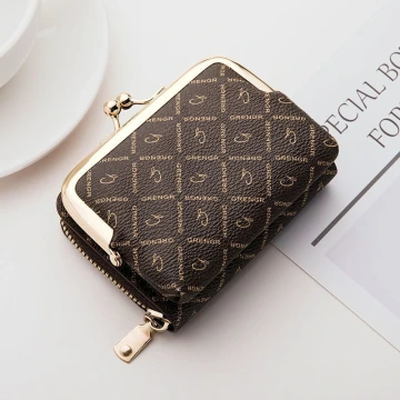 印花零錢口金包×雙層可拆×風琴卡夾×棕咖