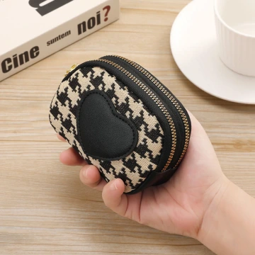 愛心千鳥紋&times;雙層拉鍊零錢包&times;黑色