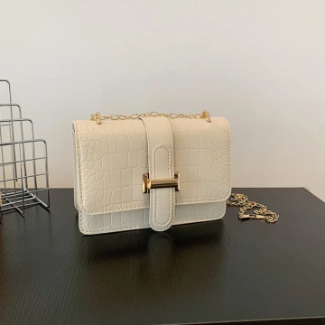 鱷魚石紋經典H扣×斜背包×白色