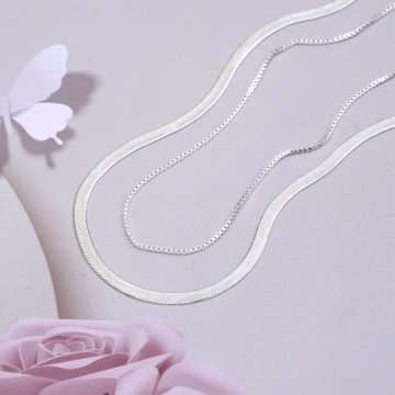 925銀飾×雙層細鍊蛇骨鍊×鎖骨項鍊
