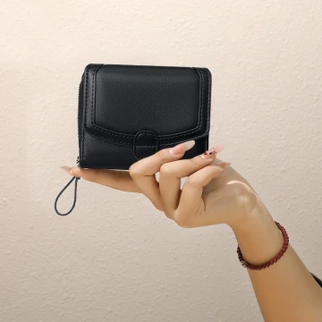 都會風多巴胺&times;三折短皮夾&times;黑色