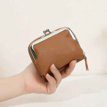 素面荔枝紋口金包×雙層可拆×風琴卡夾×棕咖