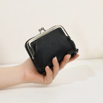 素面荔枝紋口金包&times;雙層可拆&times;風琴卡夾&times;黑色