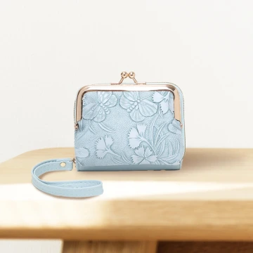 復古花園壓紋口金包&times;雙層可拆&times;風琴卡夾&times;藍色