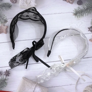 寬版花朵蕾絲蝴蝶結×髮箍×共二色