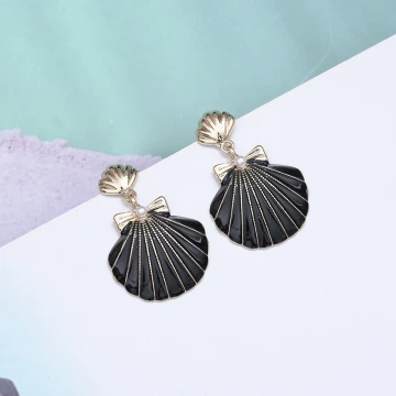 黑色貝殼珍珠×吊墜耳環