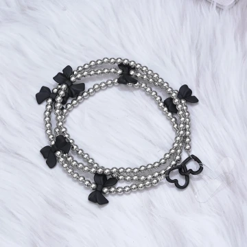 銀珠黑蝴蝶結&times;手機斜背雙勾掛繩