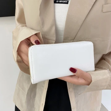 極簡素面皮革&times;拉鍊長皮夾&times;白色