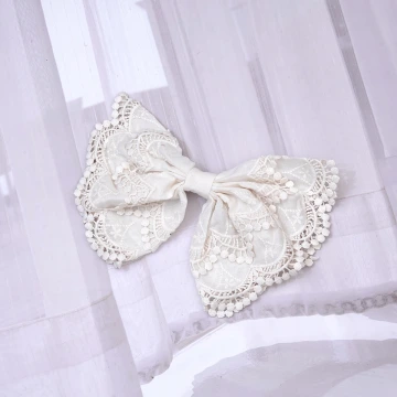 白蕾絲刺繡蝴蝶結&times;蝴蝶夾&times;髮夾